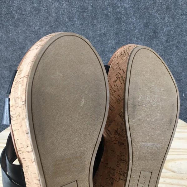 Style & Co. Sandals Womens 8 M Violette Wedge Slides Black Faux Leather Cork NEW