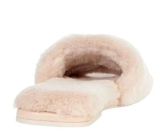 TORY BURCH SHEARLING SLIDE SANDAL SHELL PINK /GOLD TRIM DOUBLE LOGO SZ US 10 NIB