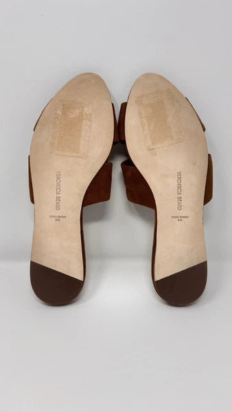 Veronica Beard Seraphina Twisted Slide Sandals Caramel Suede Women’s Size 6M