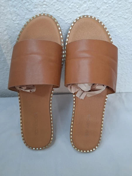TOP Moda Tan Slides Women Open Toe Flat Fashion Sandals