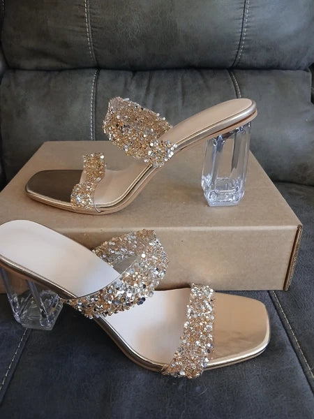 Sandal Heels Womens Slides BLING SPARKLE FASHION Heels NEW EU 42 USA 10 #1075