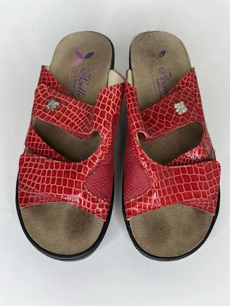 Helle Fashion Comfort Sandals Slides Wedge Heel Women Sz 38 US 7 Red Croc Spain