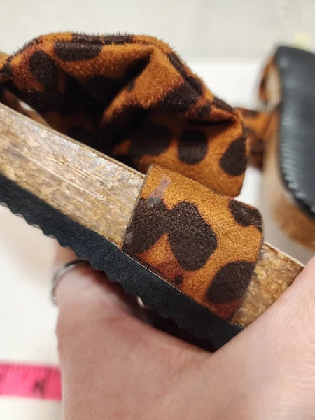 Women Size 9 Brown Sandals Bowknot Cork Leopard Cheetah Spring Summer Fashion