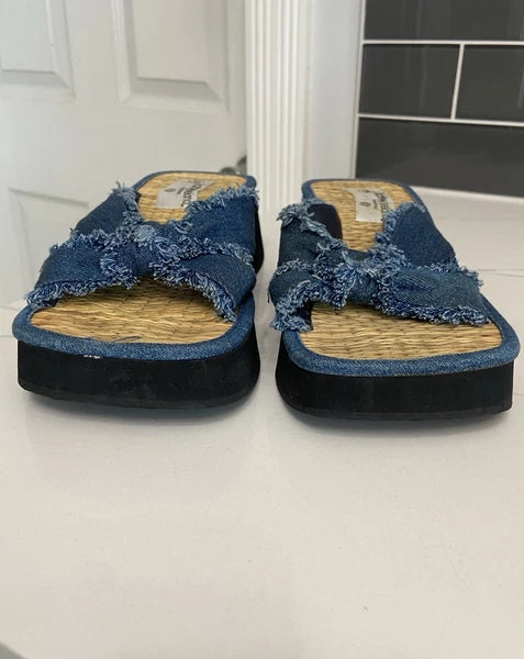 Kathy Ireland Blue Plato Slide Sandals with Denim Style Knot Size 9 Y2K