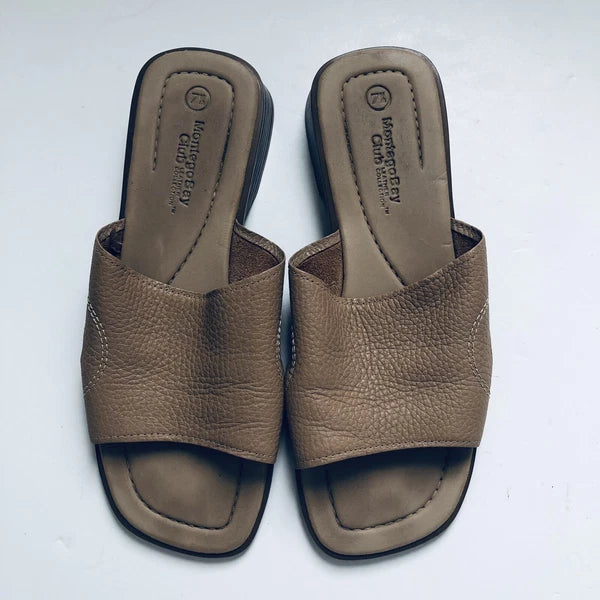 Montego Bay Club Leather Slide Sandals Tan Slip On Womens Size 7 1/2M