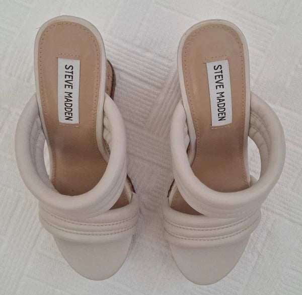 STEVE MADDEN Neutral Boho, Bohemian Style Light Nude Slide on Cork Wedges sz.7M