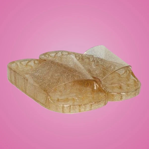 New Gold Glitter Sparkle Vintage Style Slides Sandals Size 6