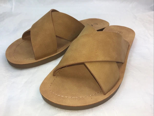 SODA-REFLECT-S NUBUCK PU X BANDS Flat Slide CASUAL Fashion Women Sandal Slip On