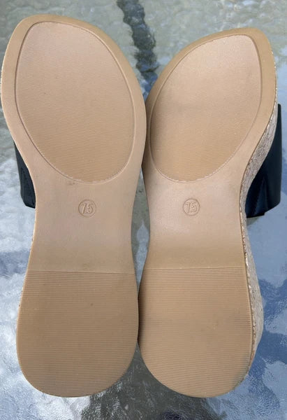 Steve Madden Women’s 7.5 Black Leather Chippy Platform Y2K Style Wedge Shoes