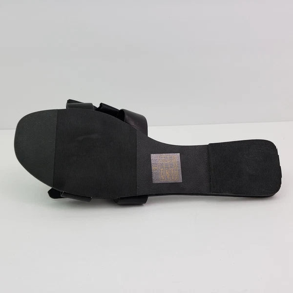 Musshoe Womens Size 9 Black Bow Slip On Formal Fashion Slide Flat Sandals