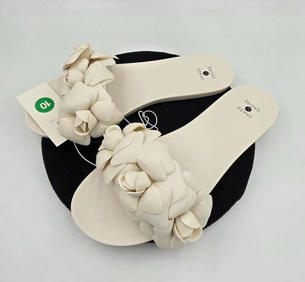 Shade & Shore Floral Slide on Women's Sandals Cream Jelly Style Size 10 - New