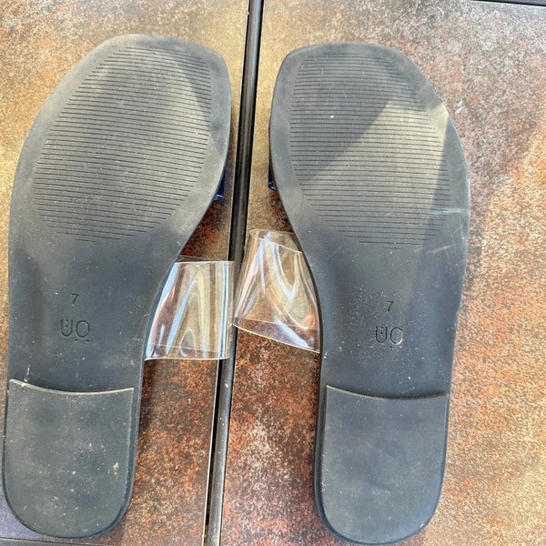 Urban Outfitters Slides Sandals Clear Blue Straps Trendy Flats Size 7