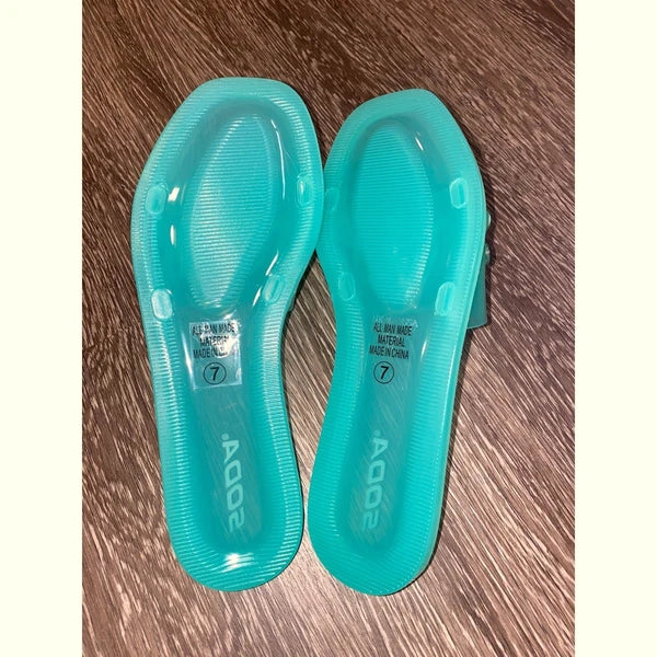 New 7 Fashion Nova Pastel Mint Green Jelly Cuban Link Matte Slide Sandals