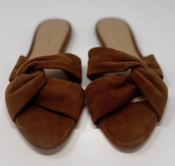 Veronica Beard Seraphina Twisted Slide Sandals Caramel Suede Women’s Size 6M