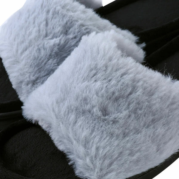Women Fashion Warm Cozy Plush Indoor Anti Slip Slippers Open Toe Flat Sandals