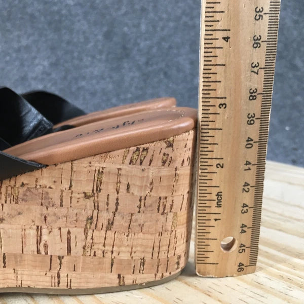 Style & Co. Sandals Womens 8 M Violette Wedge Slides Black Faux Leather Cork NEW