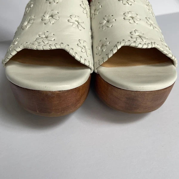 Jack Rogers Platform Wedge White Leather Sandals Size 9.5M Rory Style Scalloped