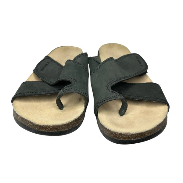 Teva Sandals Black Leather Casual Cork Strap Slides Womens Sz 9 Style 6334