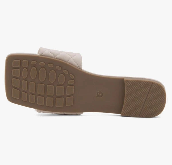 Shoe Land Women’s Flat Sandals Fashion Slides Square Open Toe Quilted Single ban