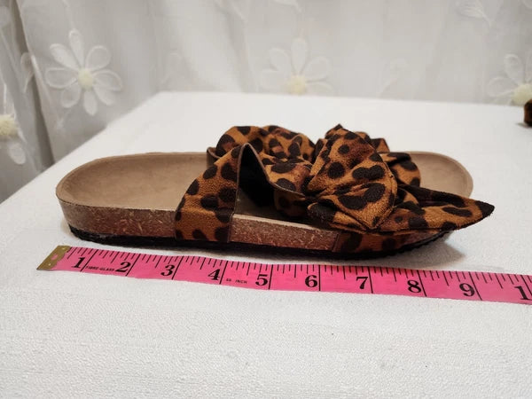 Women Size 9 Brown Sandals Bowknot Cork Leopard Cheetah Spring Summer Fashion
