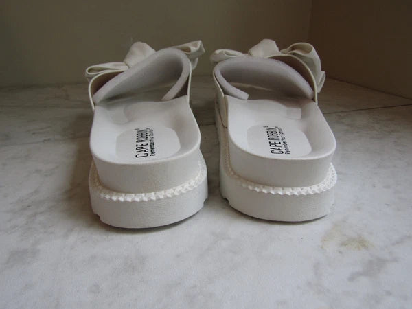 NIB Cape Robbin Feelin White Bow Wide Strap Slides Sandal Shoes Women's Size 11