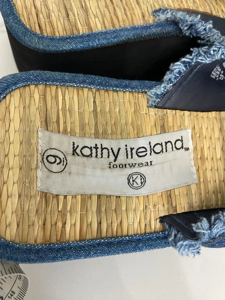 Kathy Ireland Blue Plato Slide Sandals with Denim Style Knot Size 9 Y2K