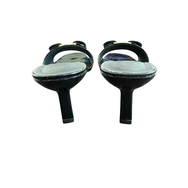 Salvatore Ferragamo Glo Sandals Kitten Heel Vara Bow Slide Patent Leather Sz 6.5