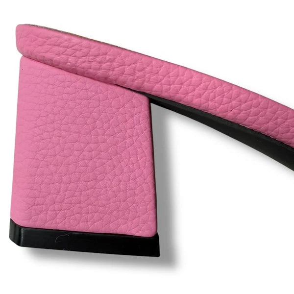 Pink Flower Sandals Slide Clear transparent Strap Block Heels Women's Sz 40/9