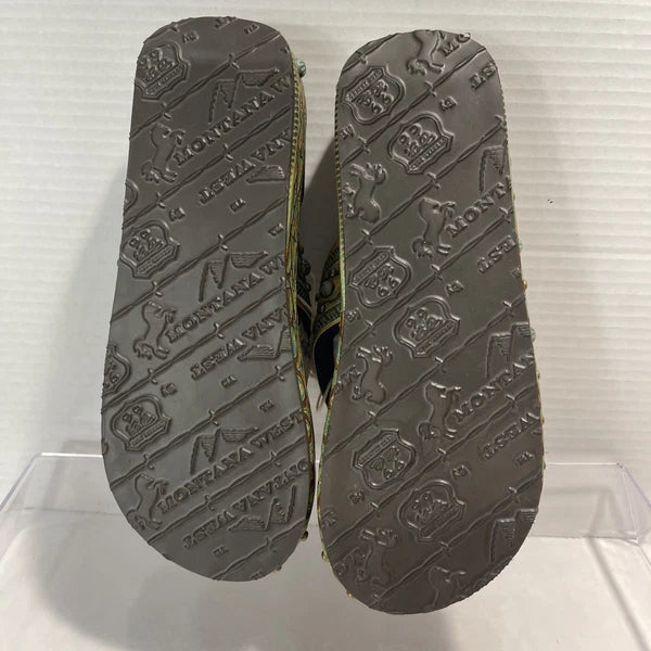 Montana West Green/Brown Embossed Studs Western Style Wedge Sandals Sz8-8.5