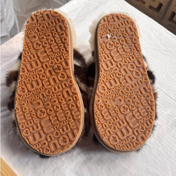 Mou Furry Striped Slides Women's Mules Fashion Sandals