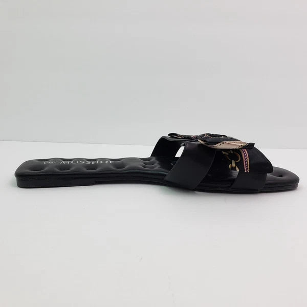 Musshoe Womens Size 9 Black Bow Slip On Formal Fashion Slide Flat Sandals