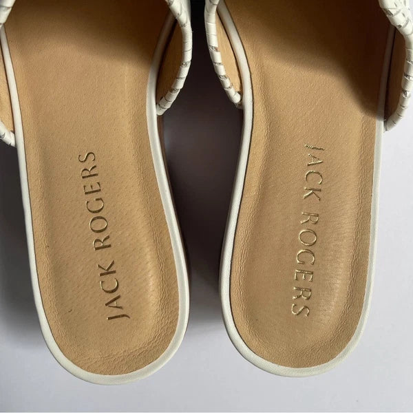 Jack Rogers Platform Wedge White Leather Sandals Size 9.5M Rory Style Scalloped