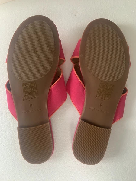 J. Crew Pink Sandals Slip On Slides Flat Criss Cross Faux Suede Women’s Size 9