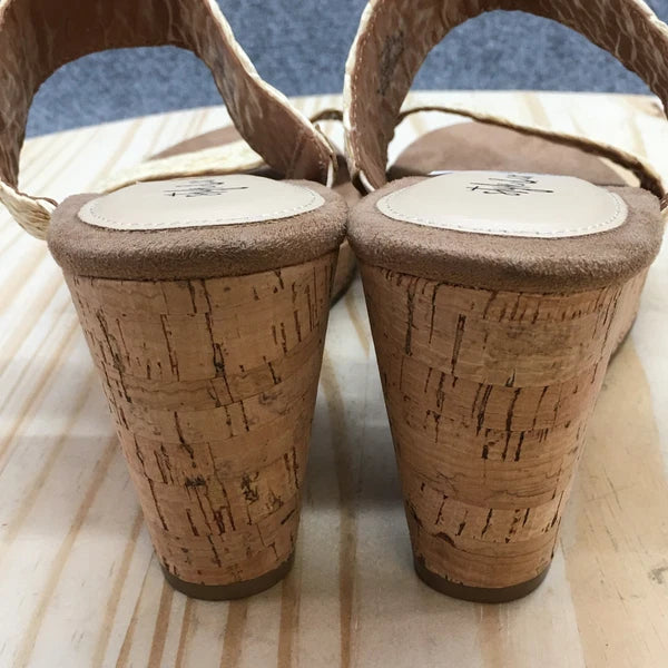 Style & Co. Sandals Womens 11 M Daliaa Wedge Slides Beige Faux Leather Cork NEW
