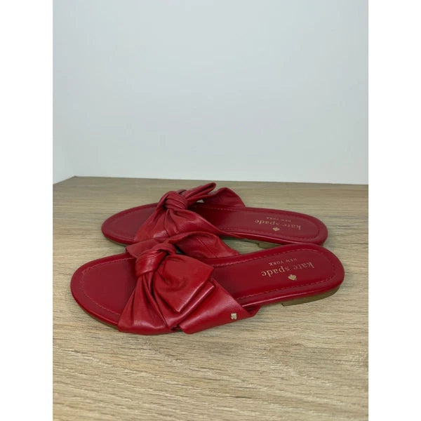 Kate Spade Bow Leather Slide Sandals Women’s Size 7 Red Slip On
