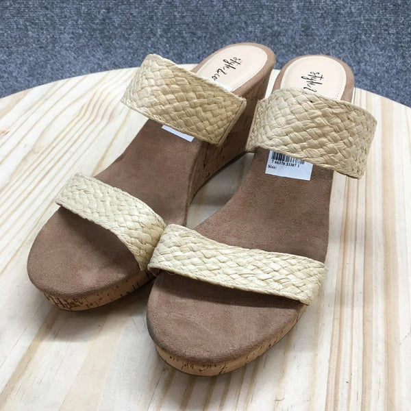 Style & Co. Sandals Womens 11 M Daliaa Wedge Slides Beige Faux Leather Cork NEW