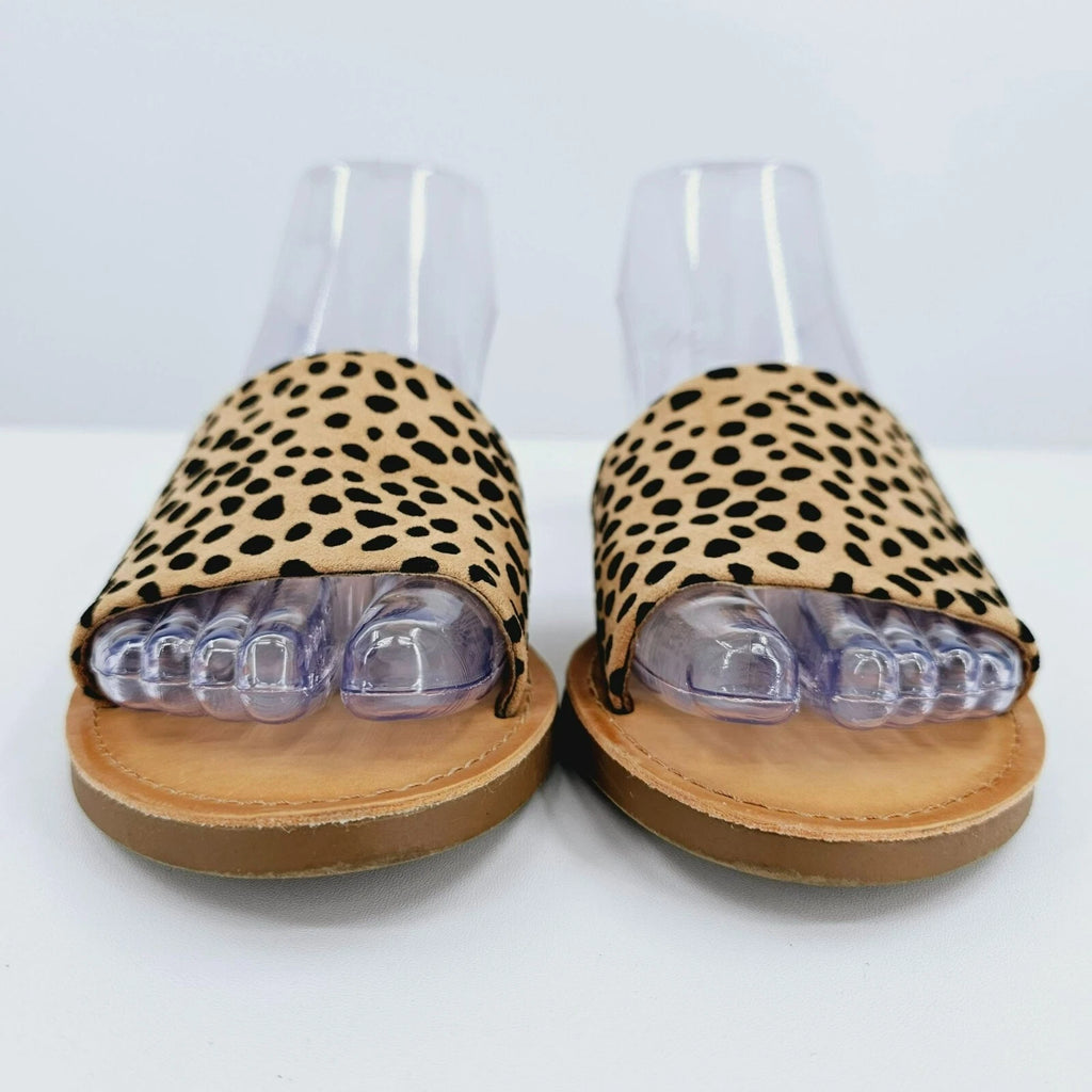 Soda Efron Cheetah Print Slide Sandals 6 Brown Black Tan Faux Suede Fabric Flats