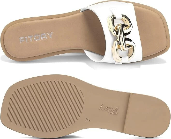 FITORY Women's Flat Sandals Fashion Slides Soft Leather Slippers Summer Size 11