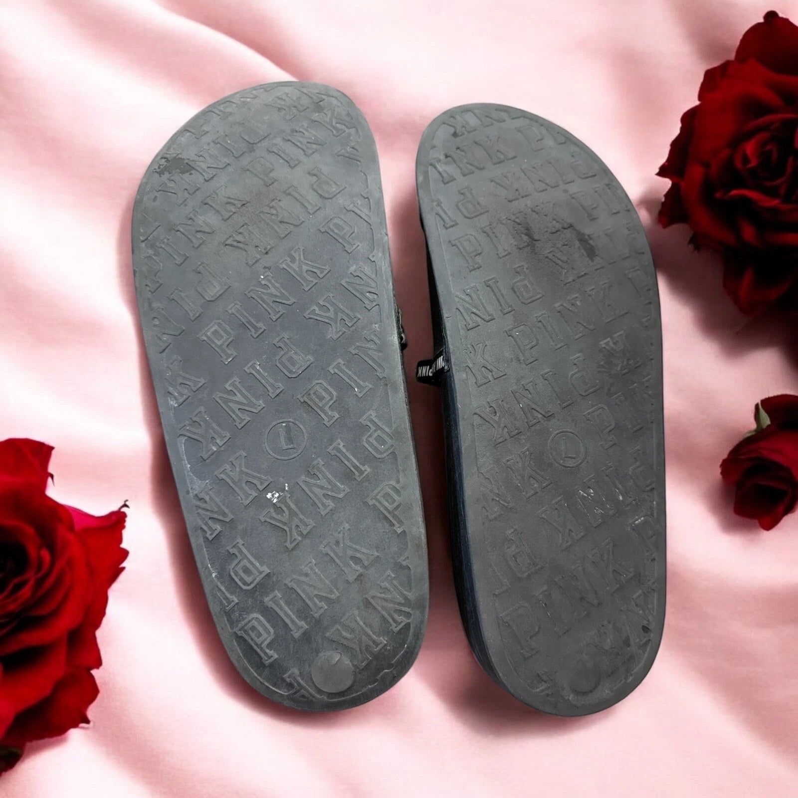Victoria’s Secret  Pink black and clear Y2K style slide On Sandals L