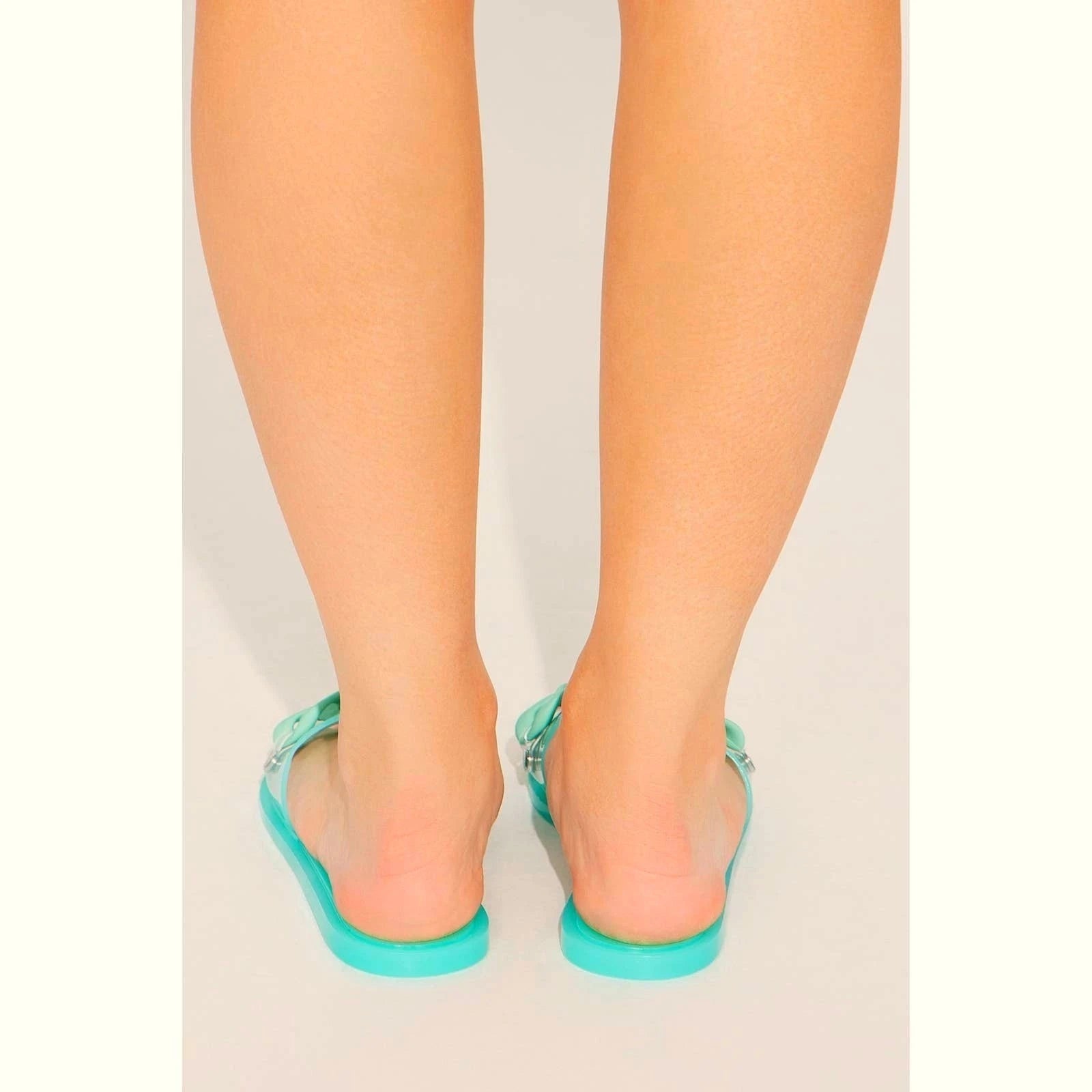 New 7 Fashion Nova Pastel Mint Green Jelly Cuban Link Matte Slide Sandals