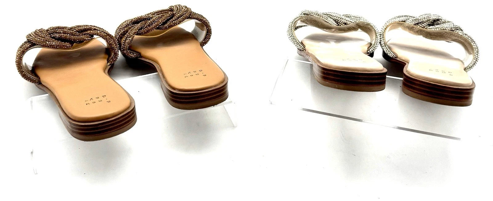 A New Day Womens 7.5 2 Pairs Iliana Silver & Brown Rope-Style Sandals Free Ship