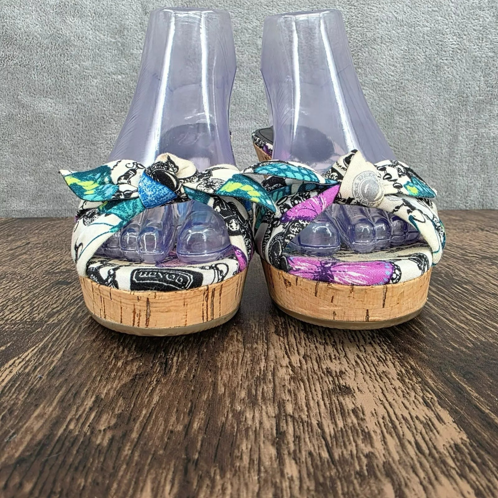 Coach Karen Heels Sandals 7 Y2K Colorful Butterfly Print Cork Bow Slide On Mules
