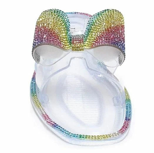 H2K Lucia Rainbow Fashion Jelly Slides Flip Flops Bow Sandals Bling Open Toe New
