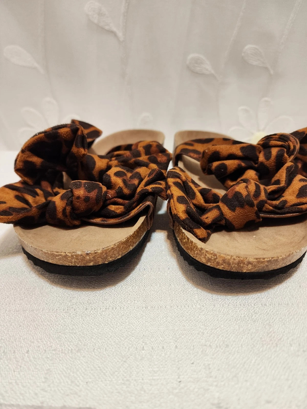 Women Size 9 Brown Sandals Bowknot Cork Leopard Cheetah Spring Summer Fashion