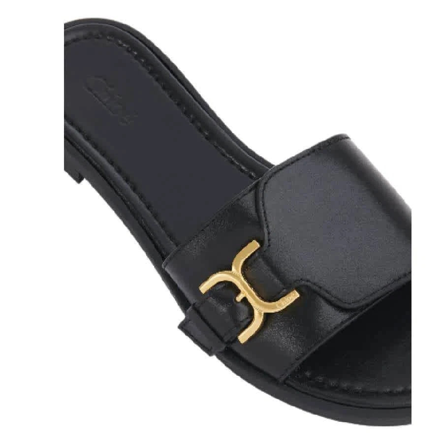 Chloe Gold-Toned Marcie Buckle Leather Slides