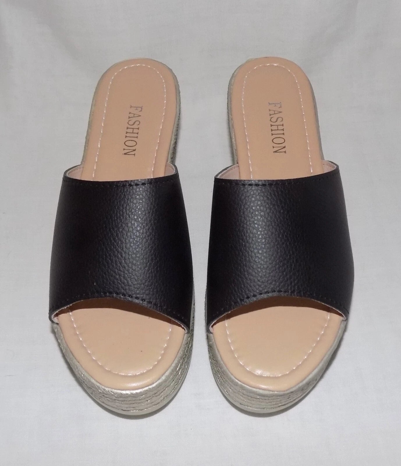Fashion Womens Faux Leather Open Toe Wedge Heel Platform Slide Sandals 38 EU NEW