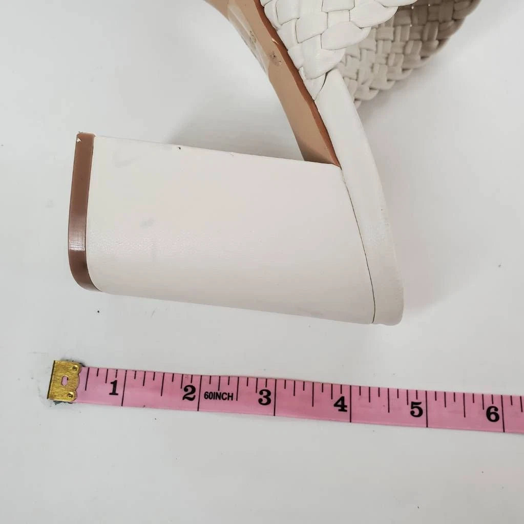 Fashion To Figure Womens Slides Sandals Ivory Double Strap Woven High Heel 11 W