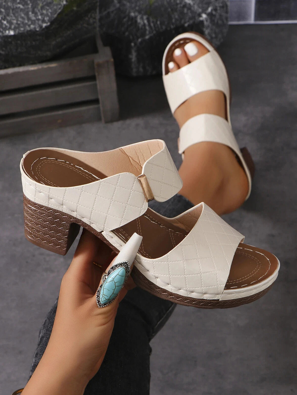 Fashion Women Summer Sandals High Heels Chunky Heel Slippers Pumps Slides Shoes