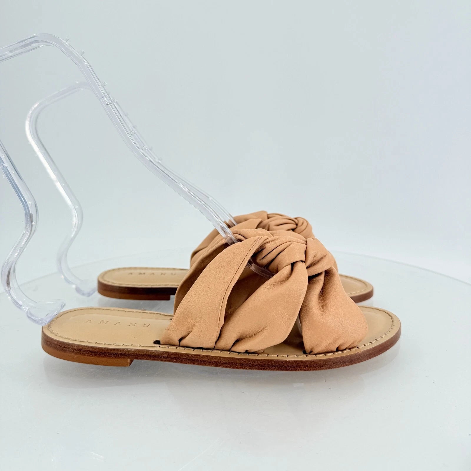 AMANU Studio Style 20 Hermanus Knotted Leather Slide Sandal Natural Beige Size 7