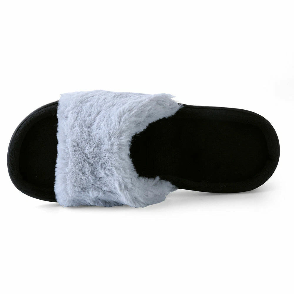 Women Fashion Warm Cozy Plush Indoor Anti Slip Slippers Open Toe Flat Sandals